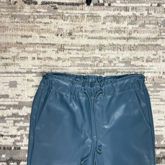 EDC Teal Blue Highrise Vegan Leather Jogger Pants  Elastic Waistband Size 6 - Picture 16 of 17